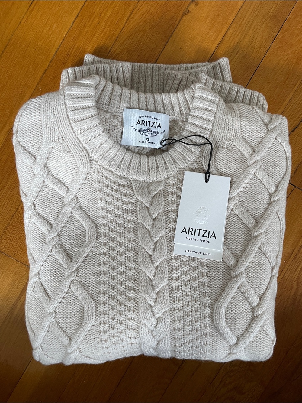 Aritzia Cream Cable Knit Merino Wool Sweater
